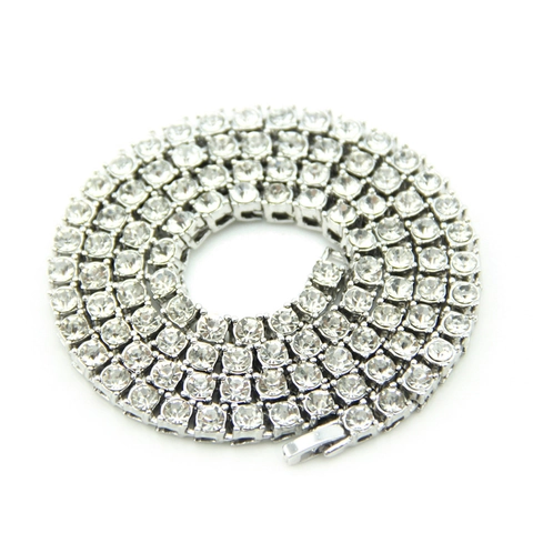 Collana Tennis da Uomo Hip Hop con Strass a Riga Singola in Lega Galvanizzata Oro Argento Nero Gioielli per Feste