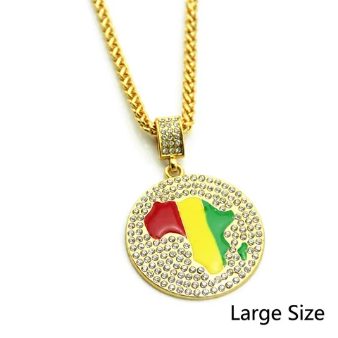 Collar con Colgante de Mapa de África Redondo Hip Hop para Hombres Mujeres de Aleación Chapada en Oro con Strass Joyería de Estilo Étnico