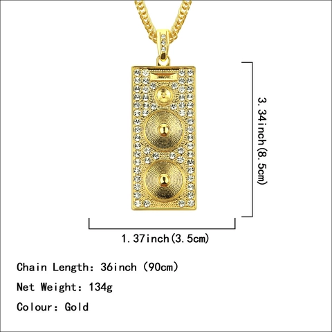 Collana con Ciondolo Altoparlante Hip Hop Placcato Oro per Uomo Donna Ciondolo Box Audio Rettangolare in Lega con Strass Catena Cubana Gioielli