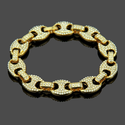 Herren Hip Hop Iced Out Strass Mariner Glied Armband Legierung Geometrische Kaffeebohnen Kette Armband Schmuck Für Männer Gold Silber