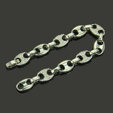 Pulsera de Eslabones Marineros de Aleación con Diamantes de Imitación Hip Hop para Hombre Mujer Cadena de Nariz de Cerdo Joyería