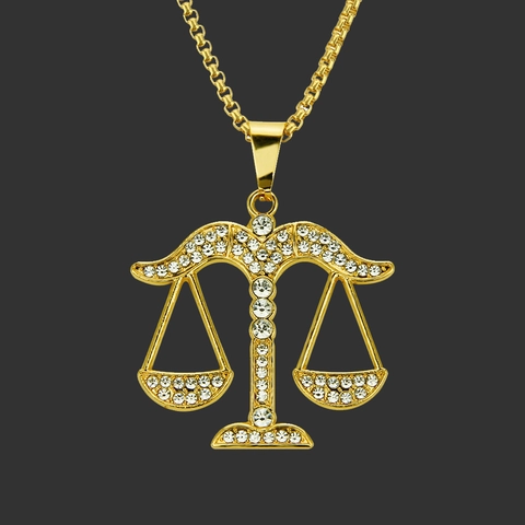 Collar de Pendiente de Balanza de Aleación Chapado en Oro Hip Hop Con Detalles de Strass Para Hombres Mujeres Joyería de Zodiaco Regalo