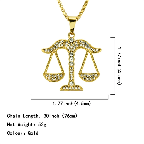 Collar de Pendiente de Balanza de Aleación Chapado en Oro Hip Hop Con Detalles de Strass Para Hombres Mujeres Joyería de Zodiaco Regalo