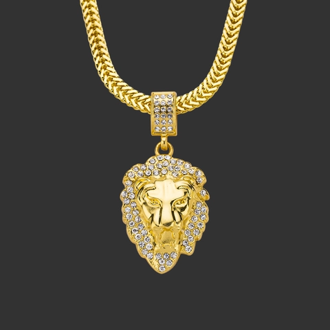 Collar con Colgante de Cabeza de León Chapado en Oro Hip Hop para Hombre Mujer con Diamantes de Imitación Cadena de Serpiente Joyería