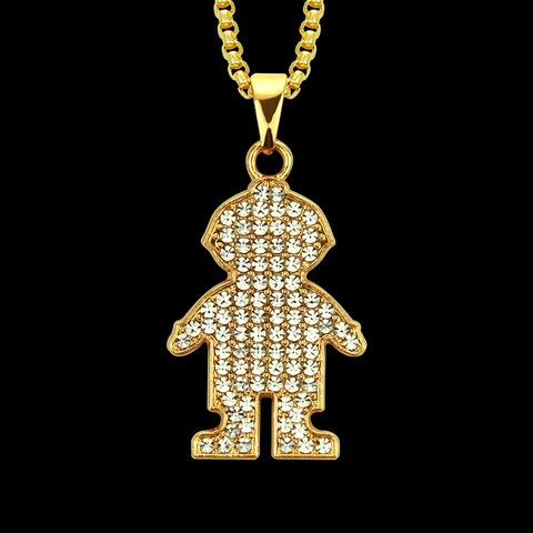 Hip Hop Iced Out Kleiner Junge Anhänger Halskette Für Herren Vergoldet Legierung Strass Cartoon Figur Box Kette Schmuck