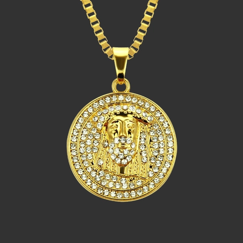 Collana Con Pendente Gesù in Oro Placcato Hip Hop Per Uomo Donna Lega Di Zinco Strass Medaglione Religioso Gioielli Catena Veneziana