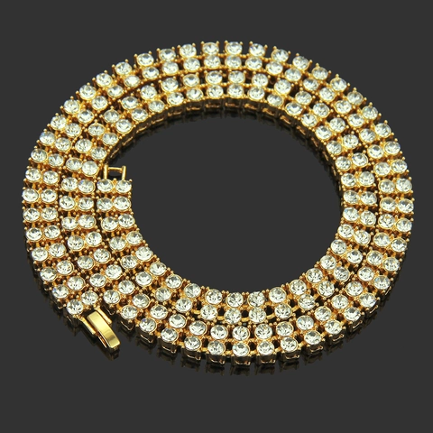 Collana da Uomo Hip Hop in Lega con Doppia Fila di Strass Catena Tennis Placcata Oro Argento Gioielli Streetwear di Lusso