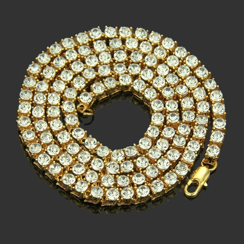 Hip Hop Iced Out Einreihige Strass Tennis Halskette Für Herren Legierung Gold Silber Schwarz Plattiert Bling Schmuck
