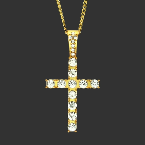 Hip Hop Men Classic Cross Pendant Rhinestone Necklace Alloy Jewelry Iced Out Cuban Chain Necklace For Men Party Gift