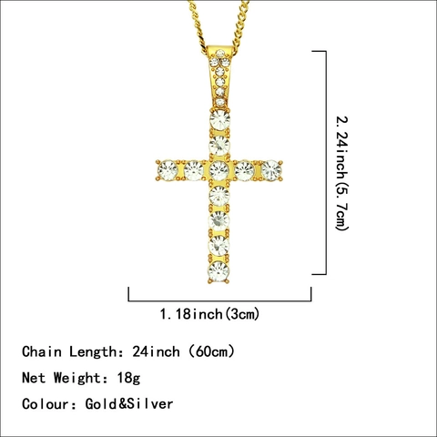 Hip Hop Men Classic Cross Pendant Rhinestone Necklace Alloy Jewelry Iced Out Cuban Chain Necklace For Men Party Gift