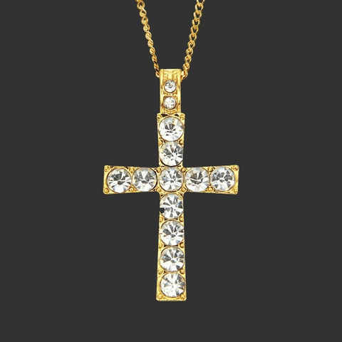 Iced Out Kruis Hanger Ketting Hip Hop Sieraden Legering Roestvrij Staal Schakelketting Strass Religieus Accessoire Voor Mannen Vrouwen
