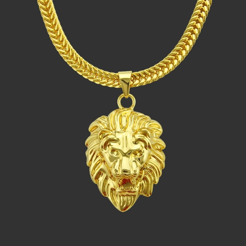 Collana con Pendente a Testa di Leone Oro Hip Hop per Uomo Lega Strass Catena a Serpente Gioielli di Moda Streetwear