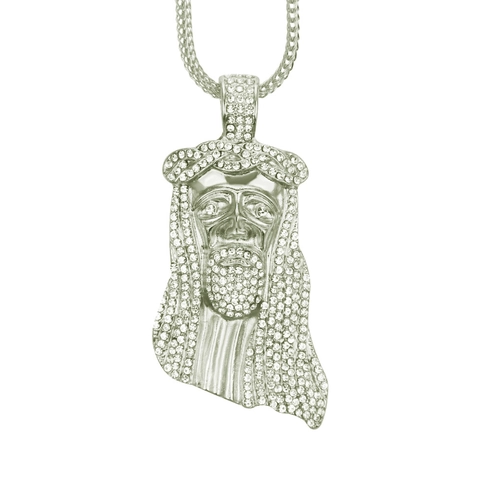 Collana con Pendente Testa di Gesù Hip Hop da Uomo Lega Intarsiata con Strass Stile Nightclub Gioielli Fantastici Regalo