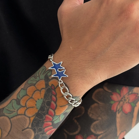 Men Trendy Alloy Star Cuban Chain Bracelet Hip Hop Street Punk Style Silver Chain Drip Oil Red Black Blue Pendants Jewelry Gift