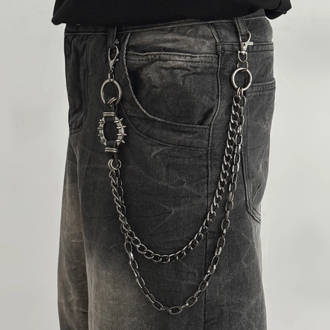 Heren Punk Broekketting Meerlaagse Metalen Nieten Hiphop Streetwear Accessoire Gothic Gunmetal Dark Style Jeansketting