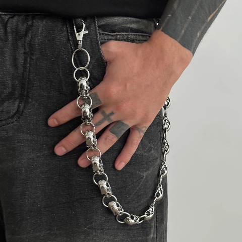 Catena per Pantaloni da Uomo Punk Hip Hop in Metallo con Teschio Argento Antico Catena in Vita e Portafoglio per Jeans