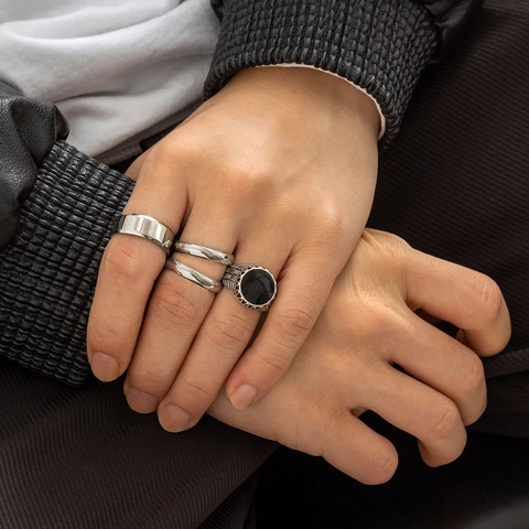 Vintage Edelstahl Ringe Für Herren Damen Minimalistisch Industriell Geometrisch Emaille Siegelringe Cool Finger Schmuck