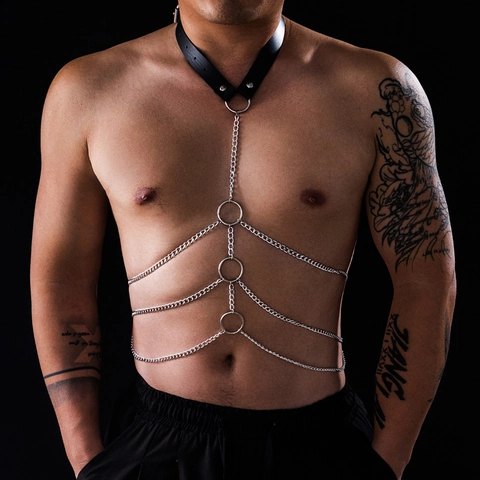 Chaîne de Corps en Métal Punk pour Hommes Chaîne de Taille Géométrique O-Ring Bijoux Hip Hop Multicouches Ceinture de Harnais
