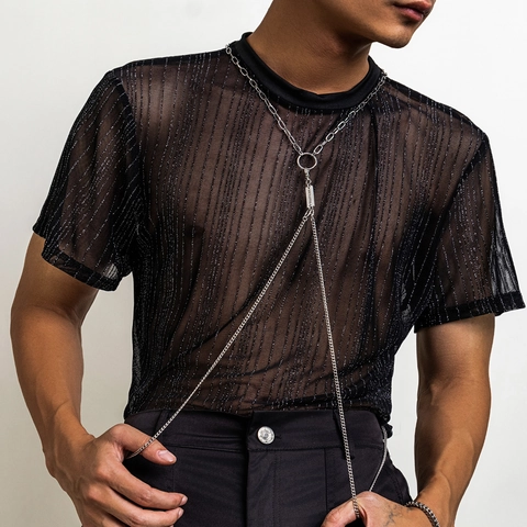 Men Hip Hop Aluminum Iron Body Chain Multilayer Waist Chain With Brand Tag Punk Silver Fashion Jewelry Accessory For Men