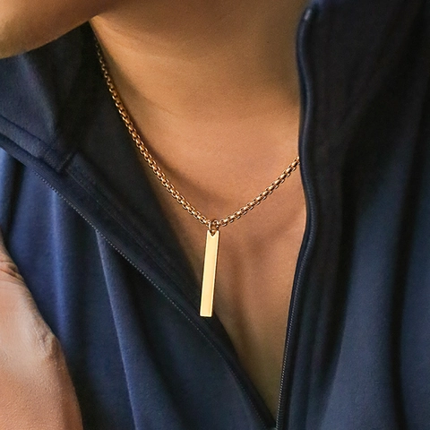 Minimalistische Legierung Rechteck Bar Anhänger Halskette Für Herren Einfache Boxkette Galvanisierter Schmuck Geschenk Silber