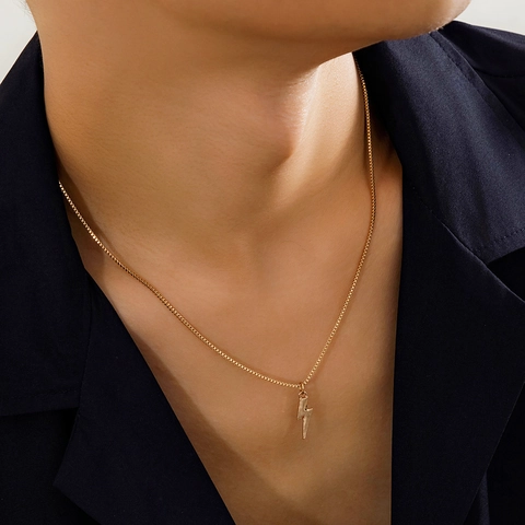 Men Minimalist Lightning Pendant Necklace Gold Silver Plated Box Chain Fashion Punk High End Neck Jewelry Sweater Chain