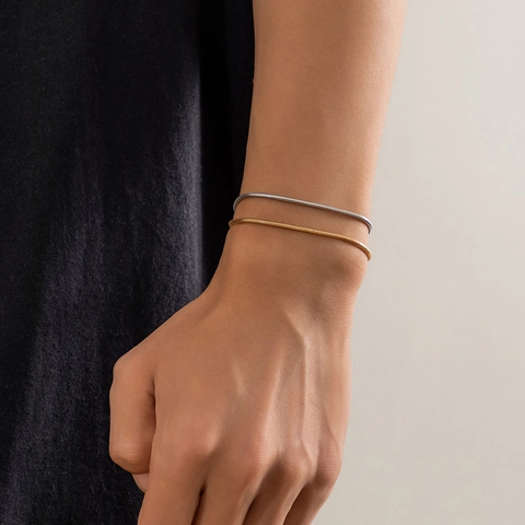 Men's Minimalist Copper Snake Bone Chain Bracelets High-End Gold And Silver Plated Jewelry For Men Commuter Accessory