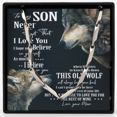 Men Titanium Steel Bamboo Joint Chain Necklace Bracelet With Wolf Message Card Gift Box Silver Hip Hop Jewelry Gift For Son