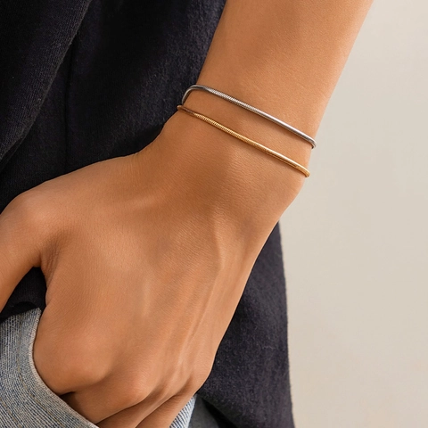 Men's Minimalist Copper Snake Bone Chain Bracelets High-End Gold And Silver Plated Jewelry For Men Commuter Accessory