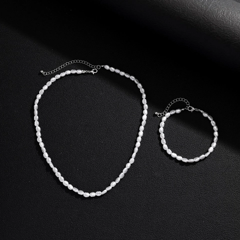Vintage Men Baroque Artificial Pearl Necklace Bracelet Handmade Alloy Lobster Clasp Fashion Jewelry For Men Women Daily Accessory
