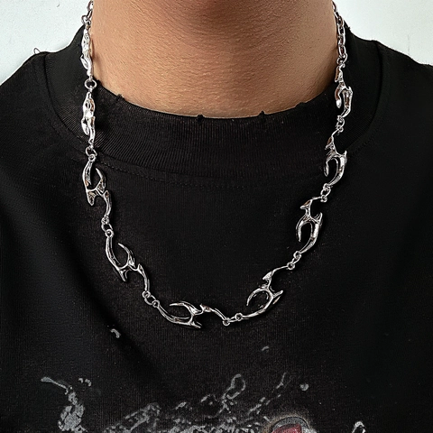 Hip Hop Unregelmäßige Flamme Halskette Für Herren Titanstahl Punk Tribal Liquid Metal Stil Silber Streetwear Anhänger Halskette