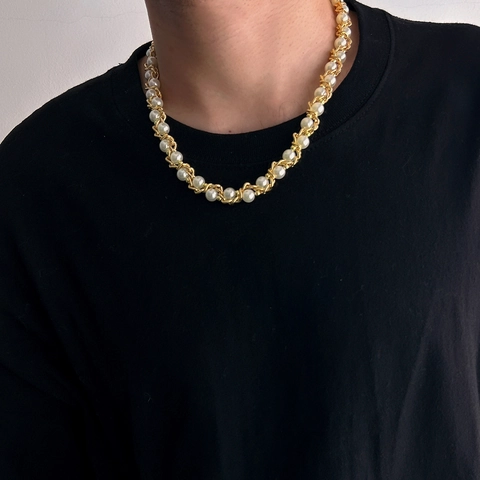 Herren Mode Künstliche Perle Halskette Handgefertigte Legierung Kette Choker Nische High-End Einfach Geometrischer Halsschmuck