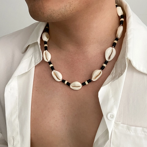 Collar de Cuentas de Concha de Mar Hecho a Mano para Hombre Mujer Estilo Bohemio de Playa Cuentas de Madera Joyería de Verano