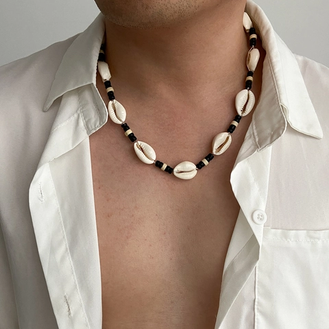 Collar de Cuentas de Concha de Mar Hecho a Mano para Hombre Mujer Estilo Bohemio de Playa Cuentas de Madera Joyería de Verano
