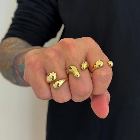 Set di Anelli Minimalisti in Lega di Metallo Liquido a Goccia d'Acqua per Uomo Hip Hop Organico Irregolare Stile Lava Anelli Aperti Gioielli Regalo