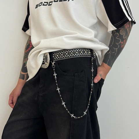 Herren Punk Gothic Metall Hosenkette Legierung Strass Kreuz Anhänger Streetwear Hip Hop Taille Gürtelkette Schmuck