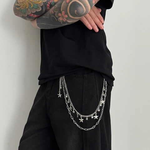 Catena Per Pantaloni Punk Multistrato Da Uomo Con Pendenti A Stella Lega Catena Per Cintura Gotica Accessorio Streetwear
