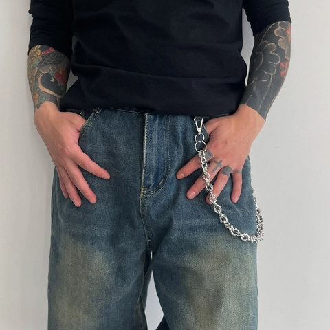 Gotico Punk Teschio Catena da Pantalone in Metallo per Uomo Argento Antico Lega Rock Streetwear Catena da Portafoglio Accessorio