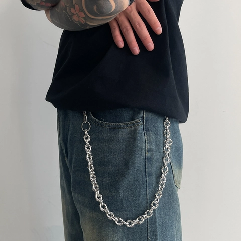 Catena per Pantaloni in Metallo con Teschio Gothic da Uomo Argento Antico Hip Hop Punk Catena per Portafoglio per Jeans