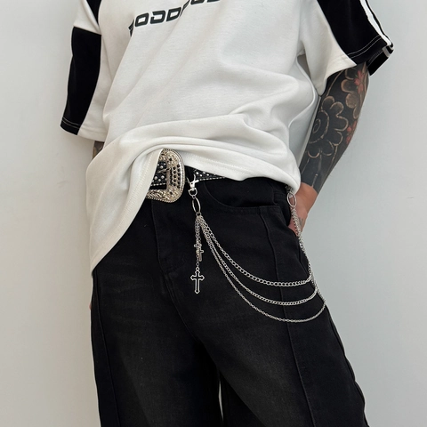 Catena per Pantaloni a Croce in Lega Multistrato Punk Streetwear Argento Galvanizzato Catena in Metallo per Girovita per Uomo Donna
