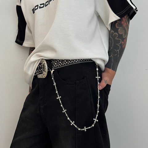 Cadena de Pantalón Hip Hop para Hombre de Aleación con Cruz de Diamantes de Imitación Estilo Gótico Punk para Vaqueros