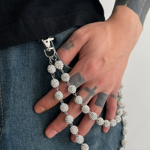 Trendige Doppellagige Metall Hosenkette Für Herren Strass Acryl Perlen Taille Link Gürtel Zubehör Streetwear Hip Hop Schmuck