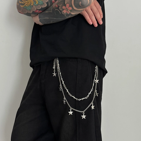 Men Punk Alloy Multi-layer Trouser Chain Silver Tone Star Pendant Hip Hop Waist Chain Jean Accessories Link Chain Jewelry