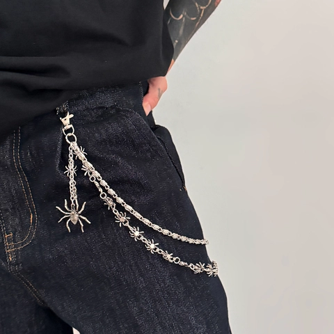 Uomo Hip Hop Ragno Catena per Pantaloni Doppio Strato Argento Metallo Vita Link Punk Gothic Halloween Biker Jeans Catena