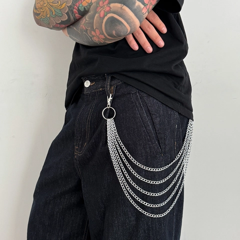 Catena per Pantaloni in Metallo Multistrato per Uomo Donna Catena in Lega d'Argento Punk Street Style Gioielli per il Corpo