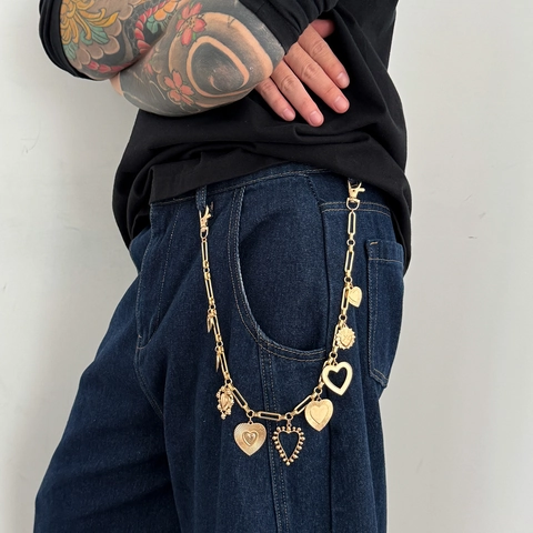 Moda Multi Cuore Ciondolo Catena per Pantaloni Oro Argento Placcato Metallo Catena Cintura per Uomo Donna Punk Streetwear Accessori