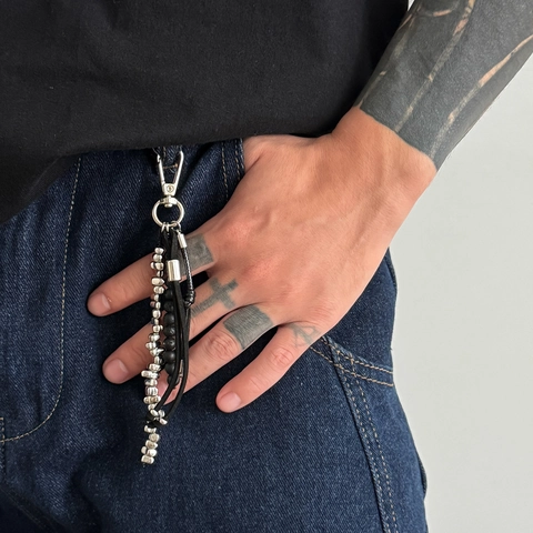 Punk Street Multi-layer Alloy Beads Volcanic Stone Keychain With Korean Velvet Rope Trendy Trouser Hook Bag Charm Men Women