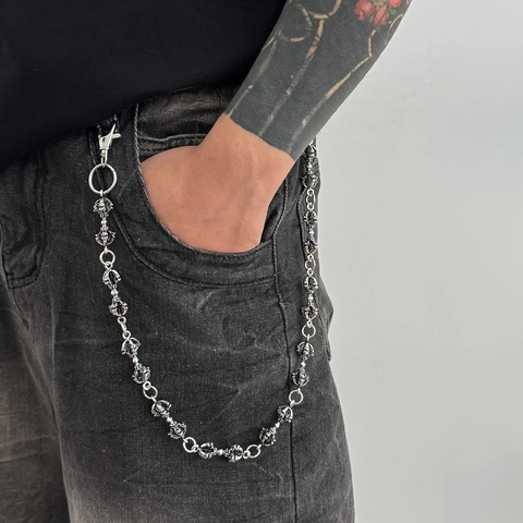 Catena per Pantaloni in Lega con Bacchetta Magica e Fiore a Croce Gotico Punk per Uomo Catena per Portafoglio Argento Antico Gioielli Streetwear