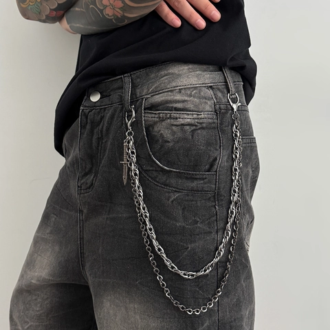 Chaîne de Pantalon en Alliage Double Couche Punk Hip Hop Avec Pendentif Mini Poignard Chaîne de Taille en Métal Gothique pour Accessoire Jeans Homme