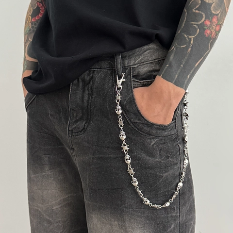 Catena per Pantaloni Punk Teschio Uomo Catena in Lega Gotica Filo Spinato Portafoglio Cintura Gioielli Accessorio Jeans
