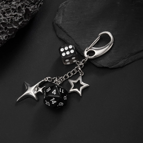 Punk Alloy Dice Star Keychain For Men Hip Hop Style Metal Bag Charm Pendant Decorative Jewelry Gift For Women Men